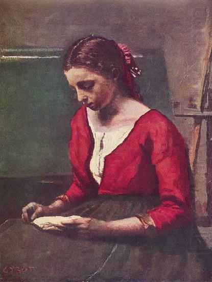 Lesendes Madchen in rotem Trikot, Jean-Baptiste Camille Corot